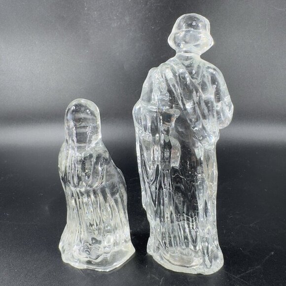 Vintage Clear Glass Joseph And Mary Nativity Figurine Set Holy Family Glassware - Picture 6 of 9
